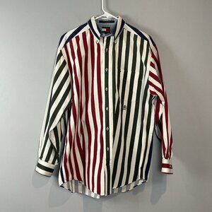 Tommy Hilfiger Color Block Striped Button Up Shirt Size Medium vtg Y2K 90s